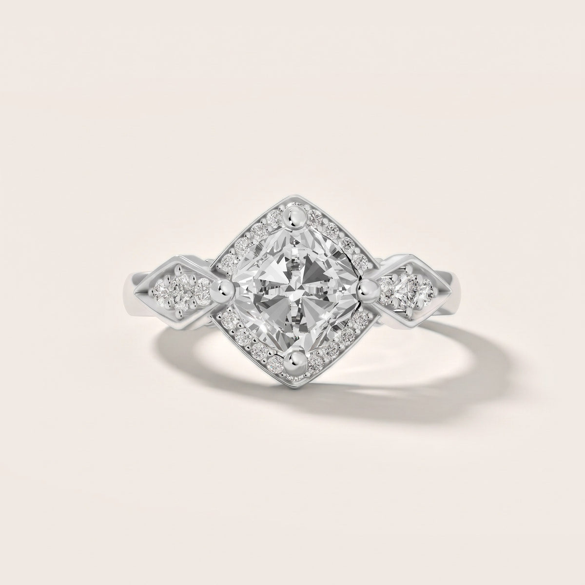 Lisa Deco Halo Cushion Diamond Engagement Ring in Silver - front.jpg