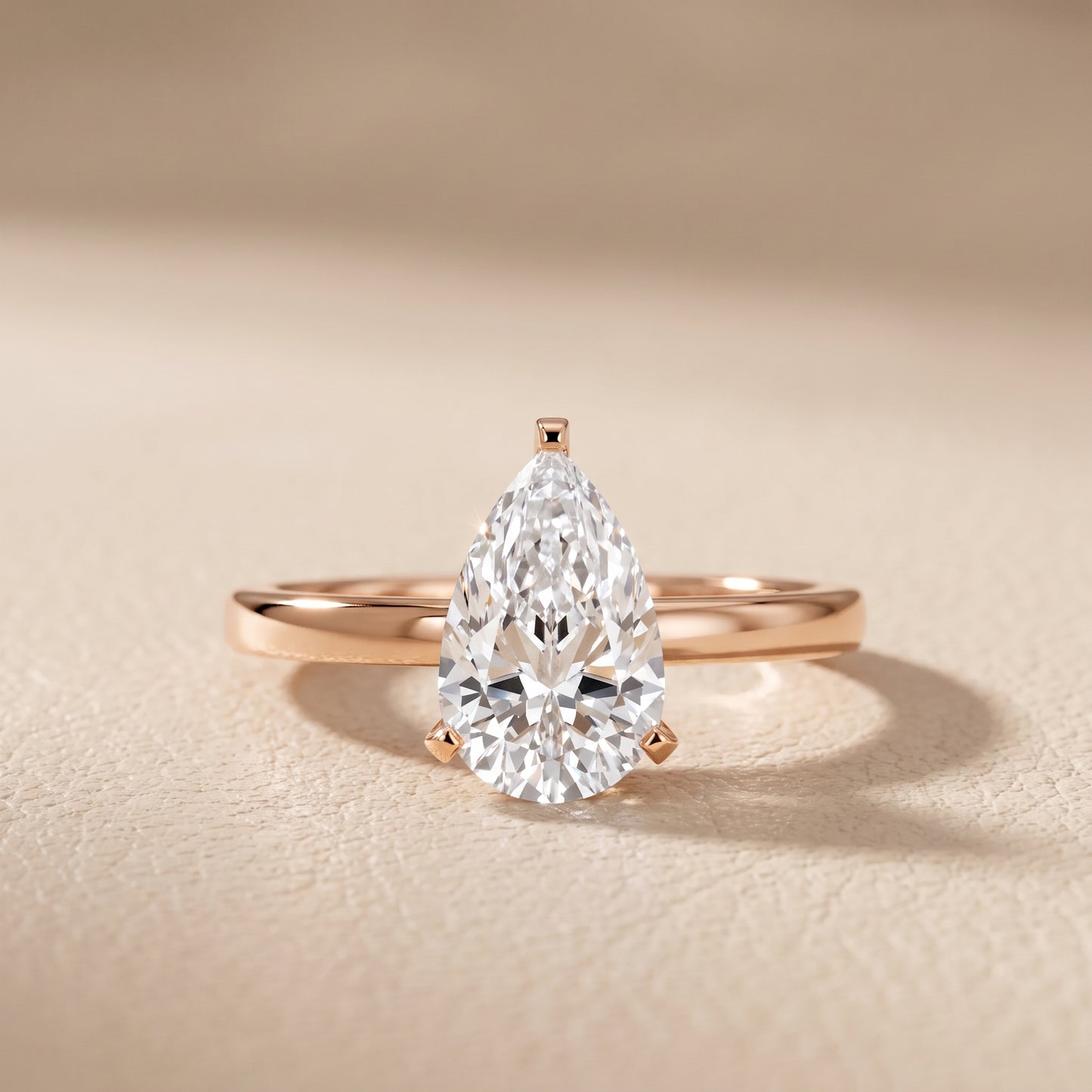 Liana Solitaire Claw Prong Pear Diamond Engagement Ring in Rose Gold - front.jpg