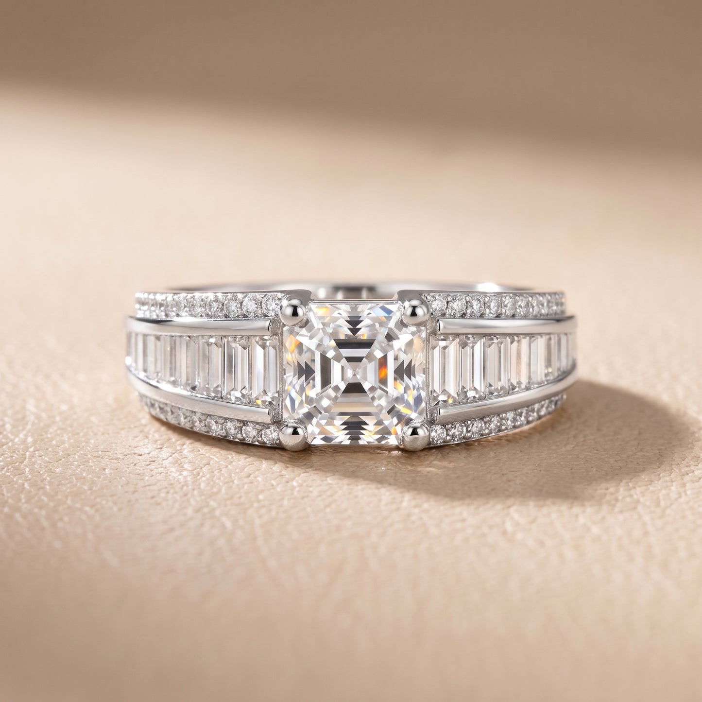 Halle Channel Set Baguette Accent Asscher Diamond Engagement Ring in White Gold - front.jpg
