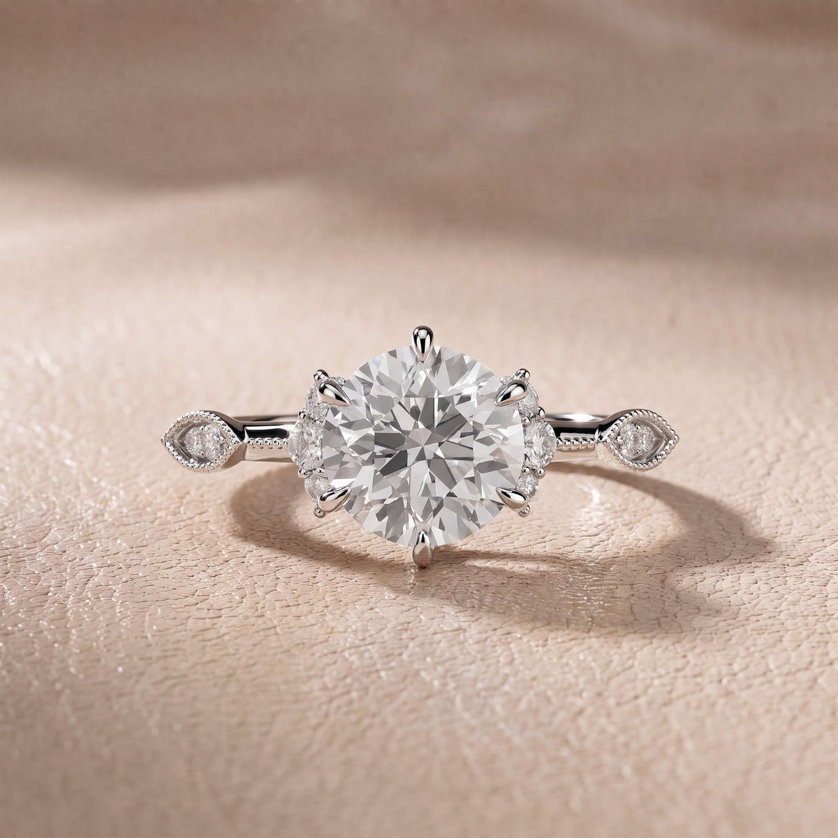 Naomi Vintage Milgrain Round Diamond Engagement Ring in Silver - front.jpg