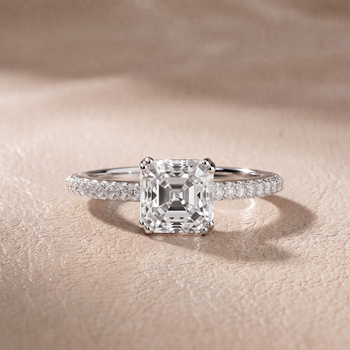 Celeste Hidden Halo Pavé Asscher Diamond Engagement Ring in White Gold - front.jpg