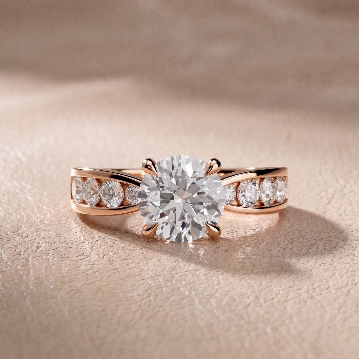 Rosalie Channel Set Sidestone Round Diamond Engagement Ring in Rose Gold - front.jpg