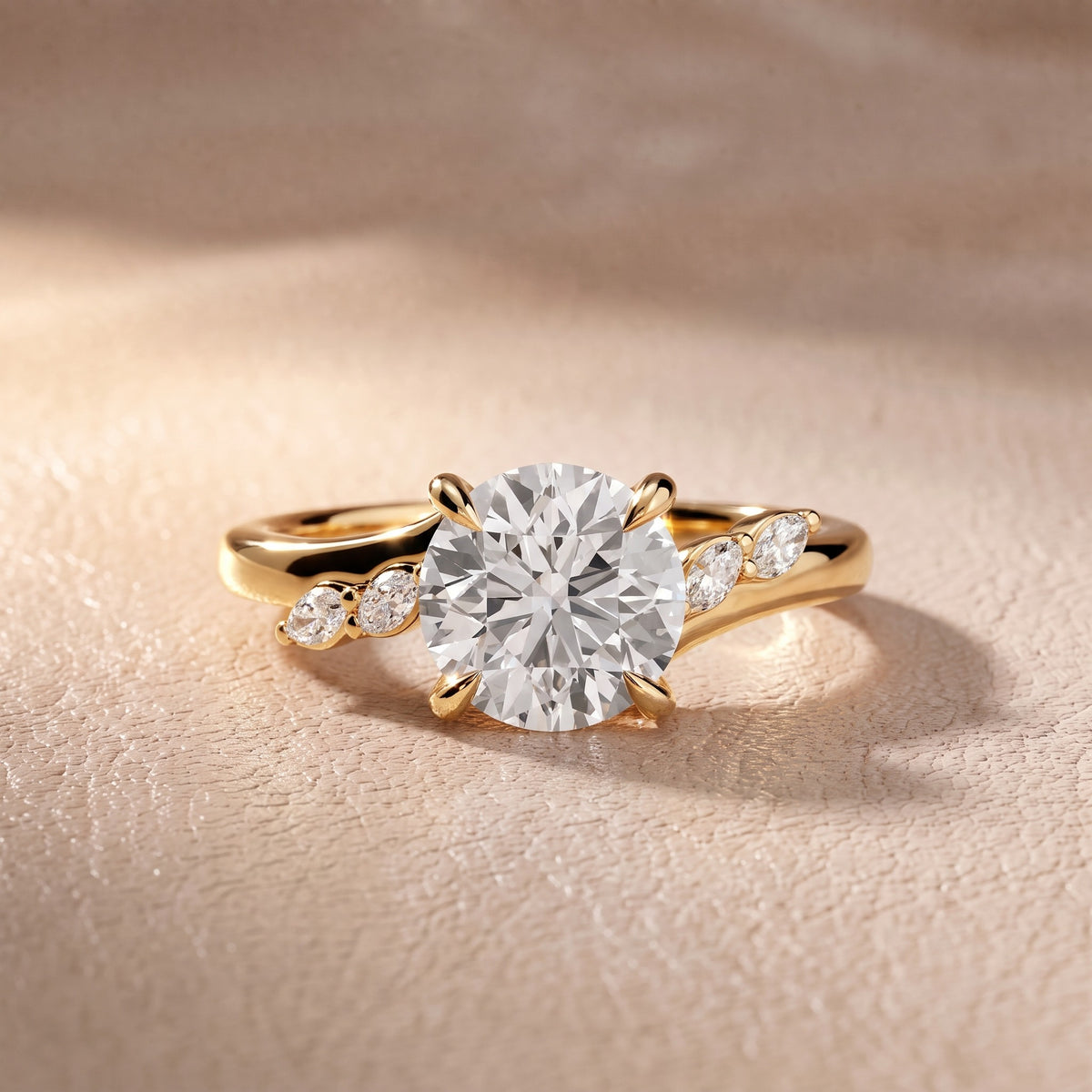 Flora Twist Side Stone Round Diamond Engagement Ring in Yellow Gold - front.jpg