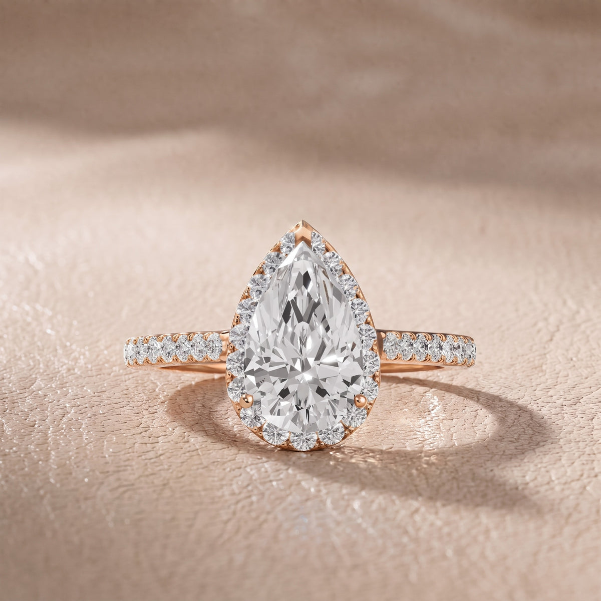 Willa Halo Micropavé Pear Diamond Engagement Ring in Rose Gold - front.jpg