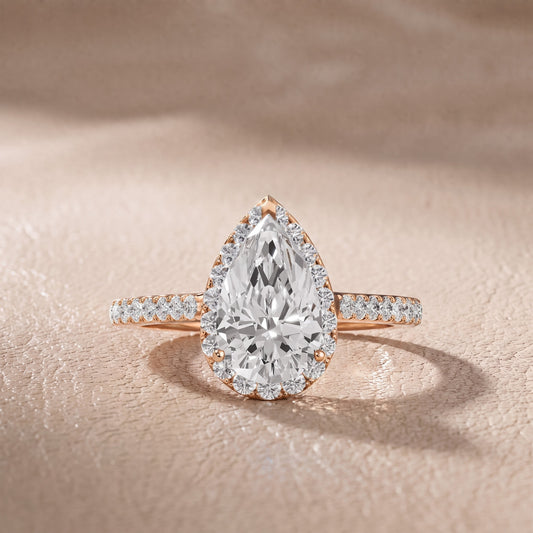 Willa Halo Micropavé Pear Diamond Engagement Ring in Rose Gold - front.jpg