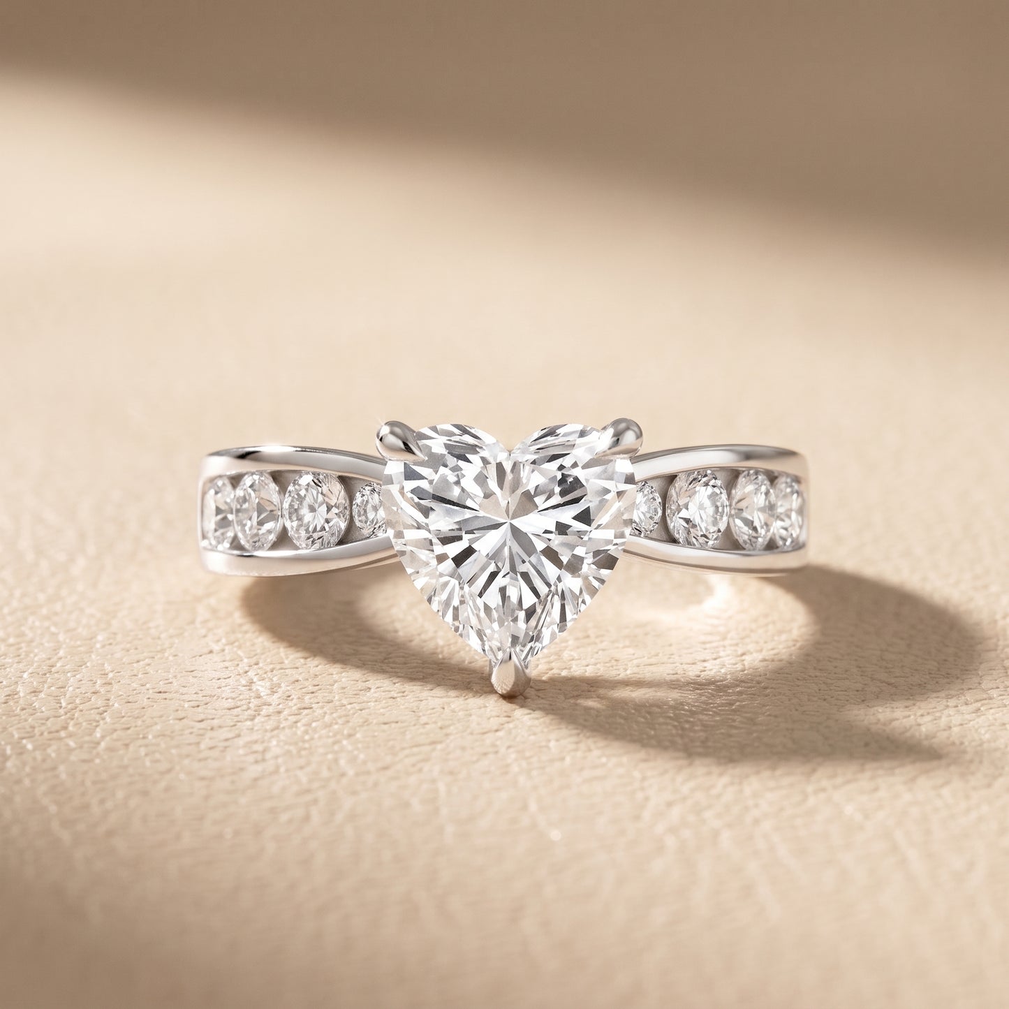 Noor Channel Set Sidestone Heart Diamond Engagement Ring in Silver - front.jpg