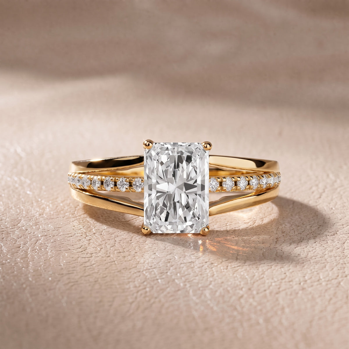 Serena Split Shank Pavé Emerald Diamond Engagement Ring in Yellow Gold - front.jpg