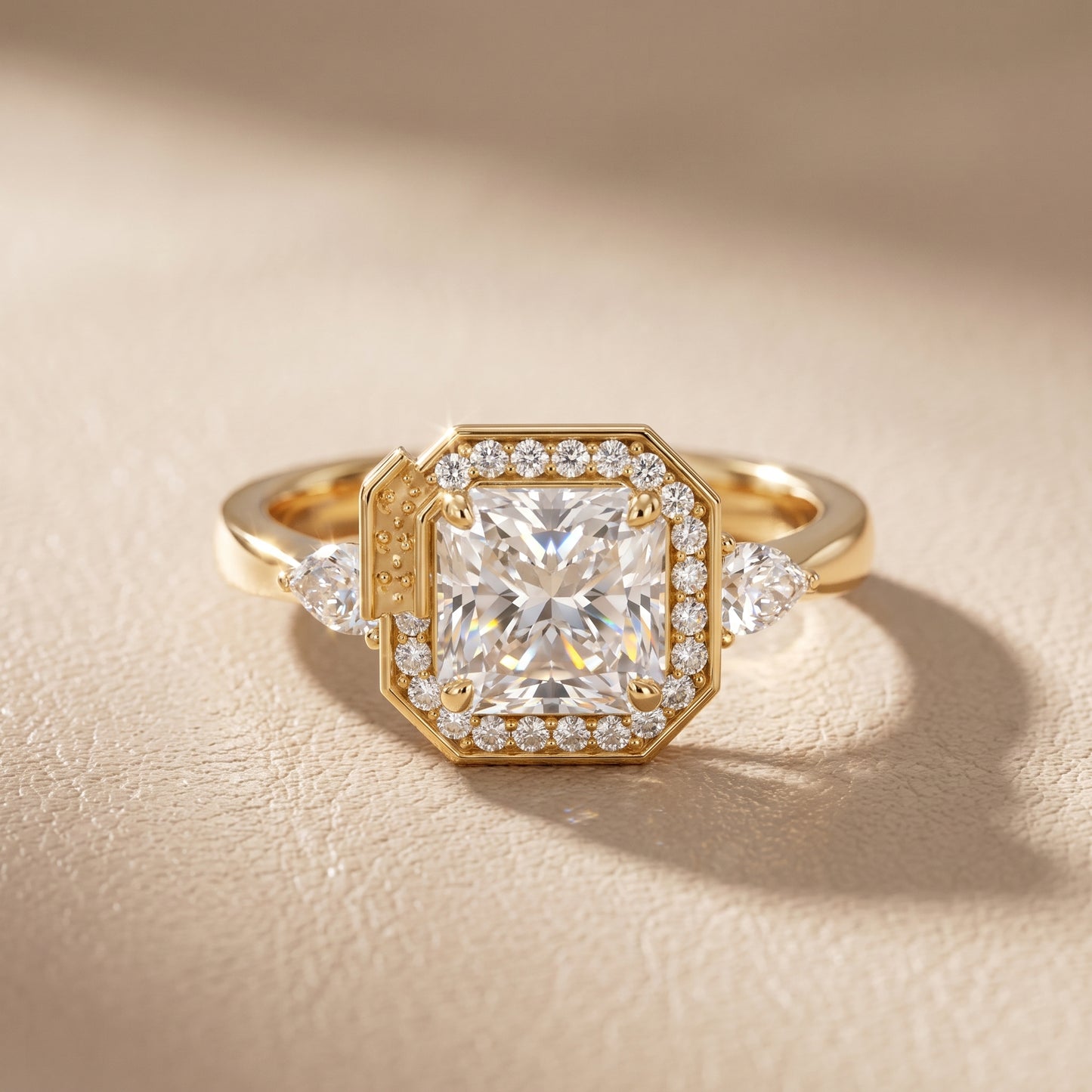 Eliza Halo Sidestone Radiant Diamond Engagement Ring in Yellow Gold - front.jpg