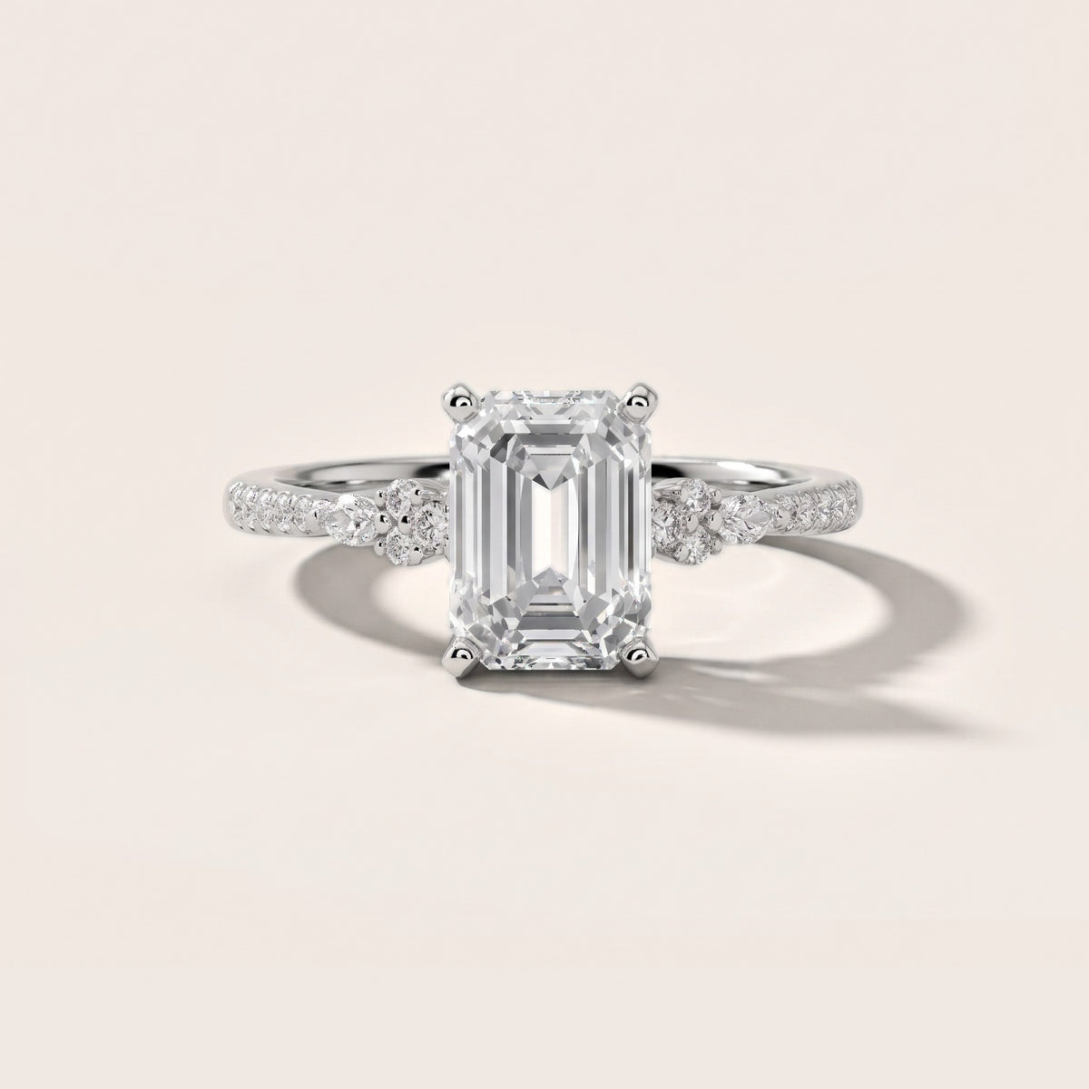 Reina Pavé Cluster Emerald Diamond Engagement Ring in White Gold - front.jpg
