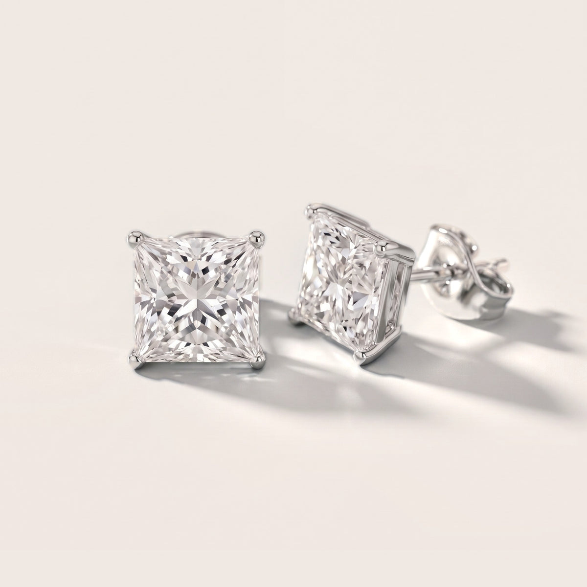 Classic Four-Prong Princess Diamond Earrings in White Gold [studio-20261024]