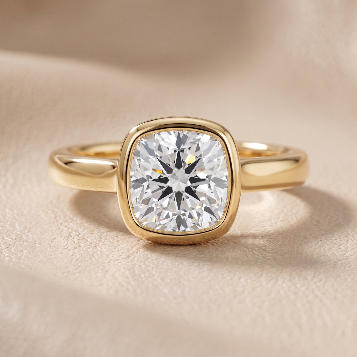 Jolie Bezel Solitaire Cushion Diamond Engagement Ring in Yellow Gold - front.jpg