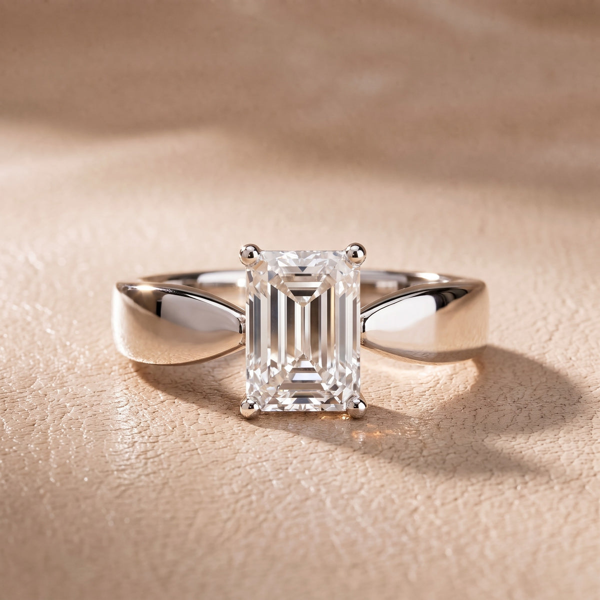 Talia Solitaire Twist Emerald Diamond Engagement Ring in Silver - front.jpg
