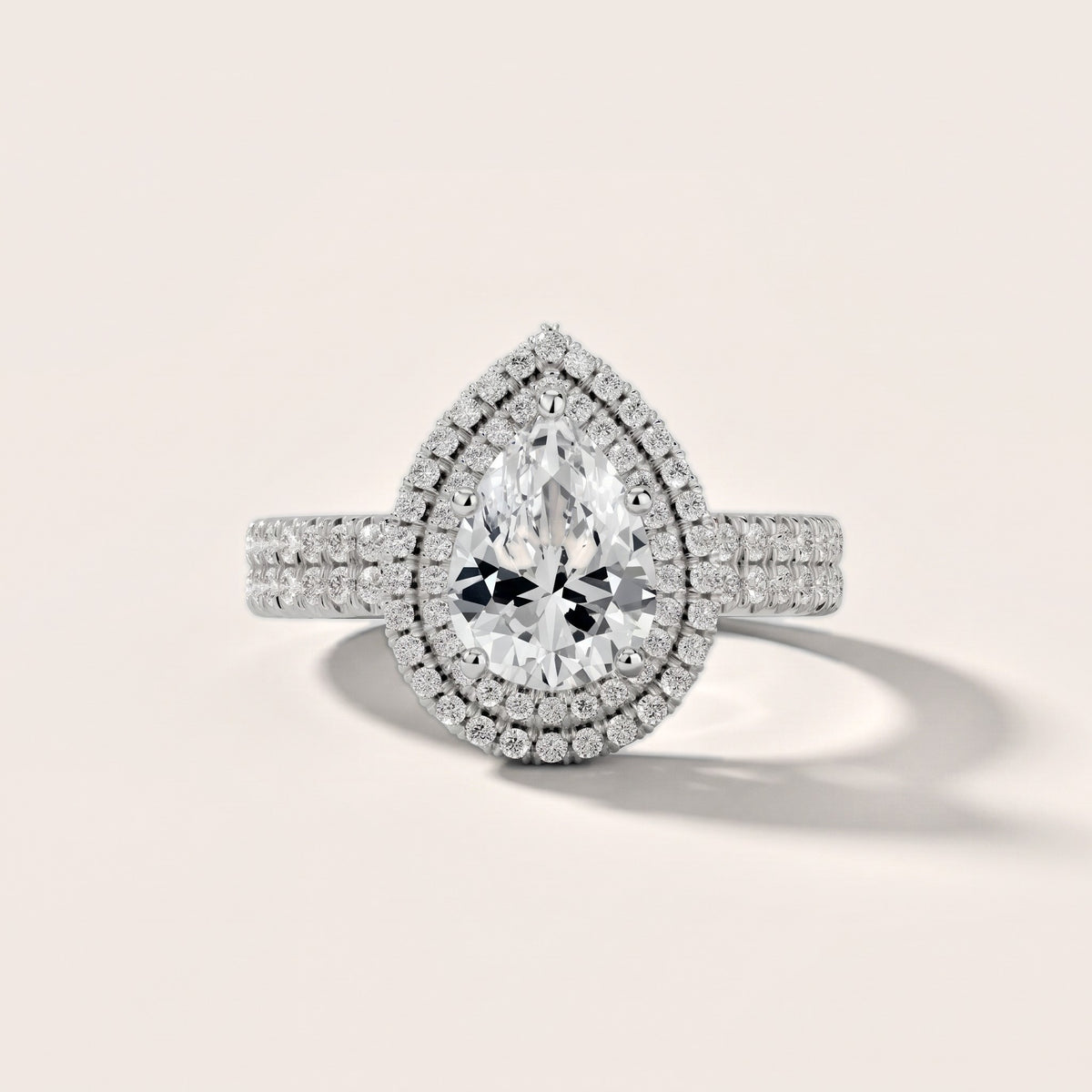 Lenox Double Halo Pavé Pear Diamond Engagement Ring in Platinum - front.jpg