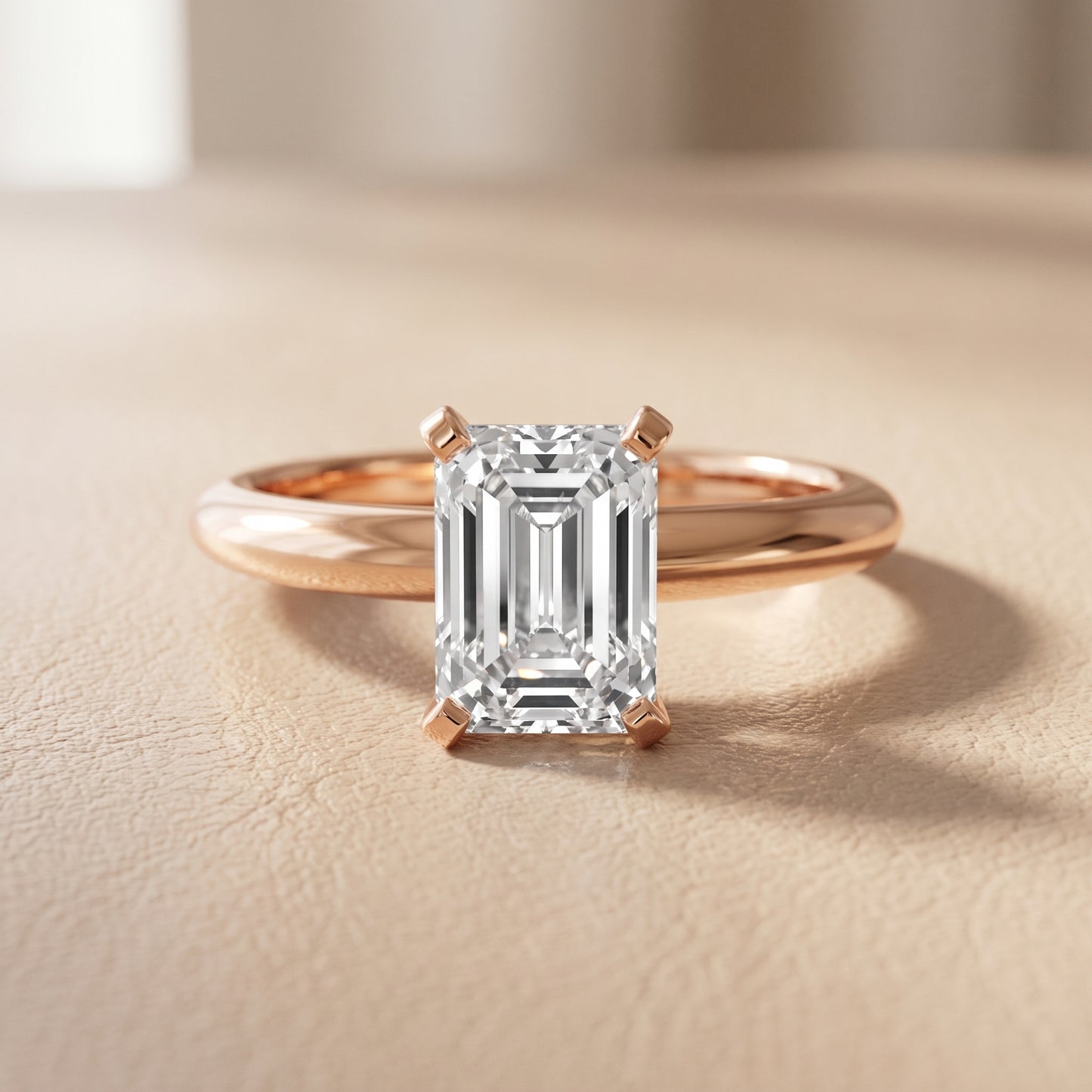 Amira Six-Prong Solitaire Emerald Diamond Engagement Ring in Rose Gold - front.jpg