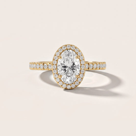 Rosemary Halo Pavé Oval Diamond Engagement Ring in Yellow Gold