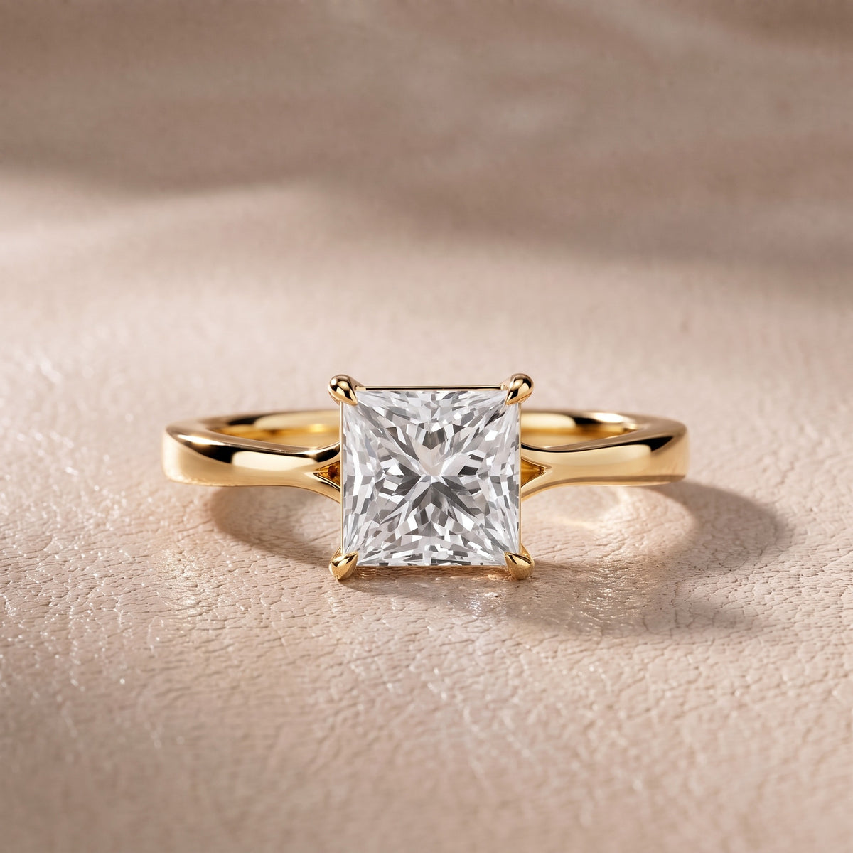 Evangeline Trellis Solitaire Princess Diamond Engagement Ring in Yellow Gold - front.jpg