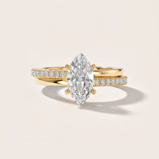 Edith Criss Cross Pavé Marquise Diamond Engagement Ring in Yellow Gold