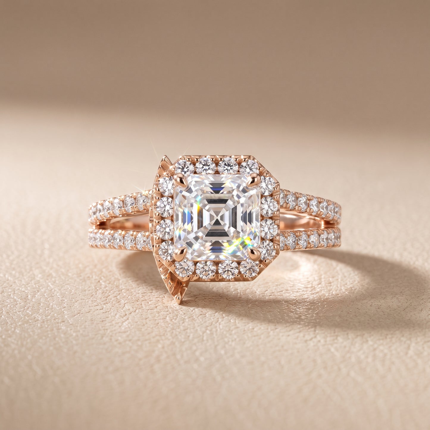 Kira Halo Split Shank Asscher Diamond Engagement Ring in Rose Gold - front.jpg