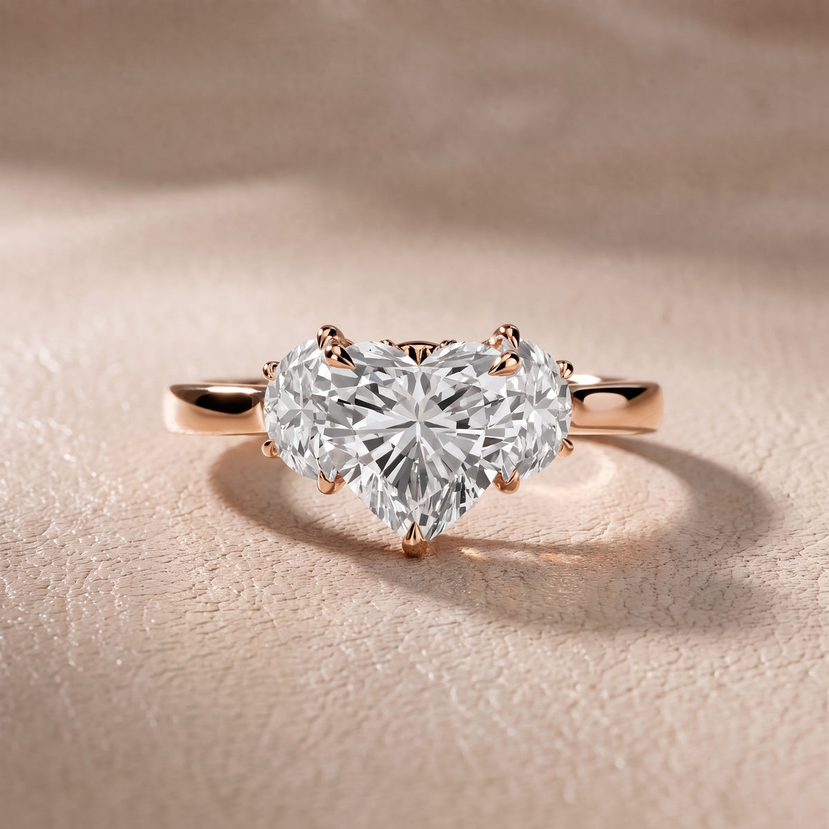 Romy Three-Stone Heart Diamond Engagement Ring in Rose Gold - front.jpg