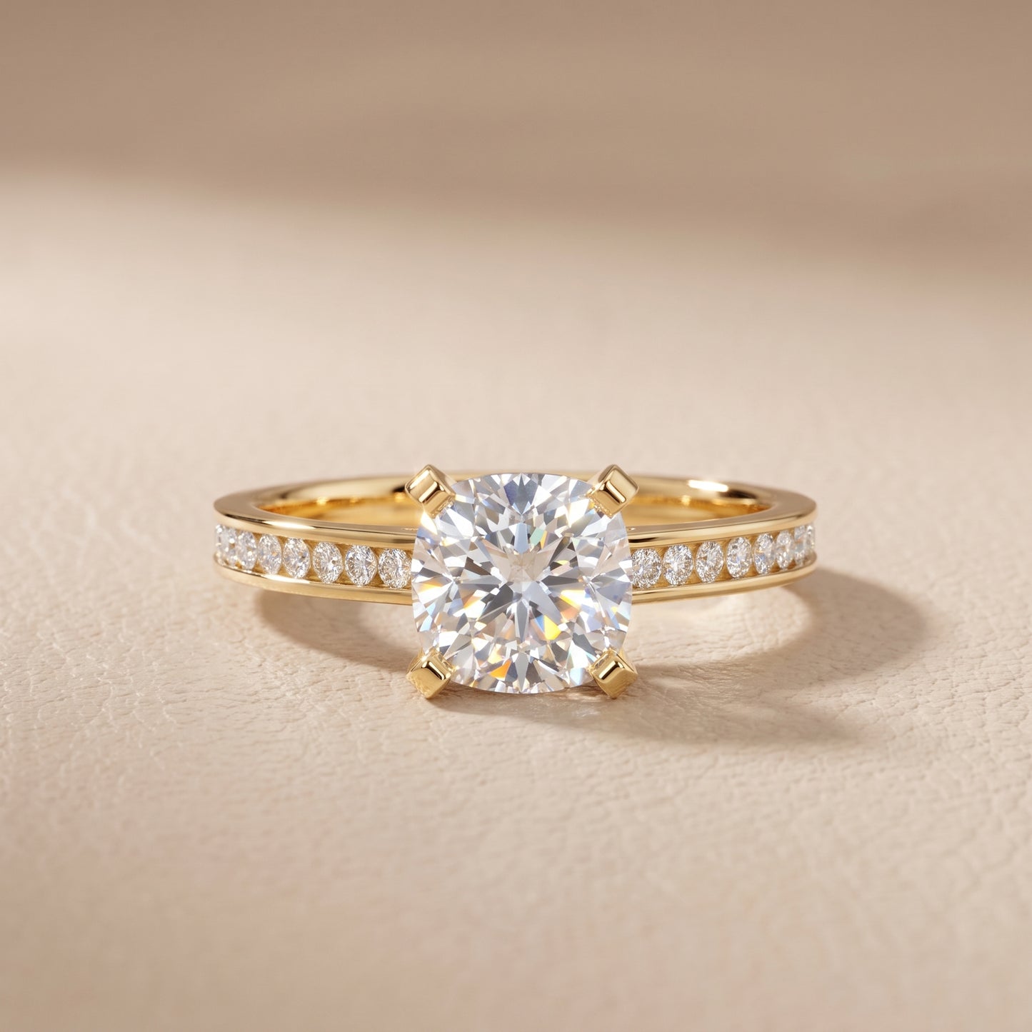 Tessa Solitaire Channel Set Cushion Diamond Engagement Ring in Yellow Gold - front.jpg