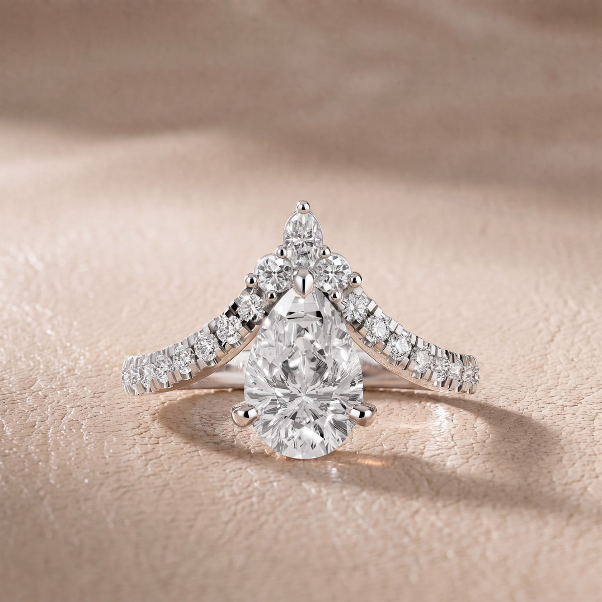 Isabella Legacy Side Stone Pear Diamond Engagement Ring in Silver - front.jpg