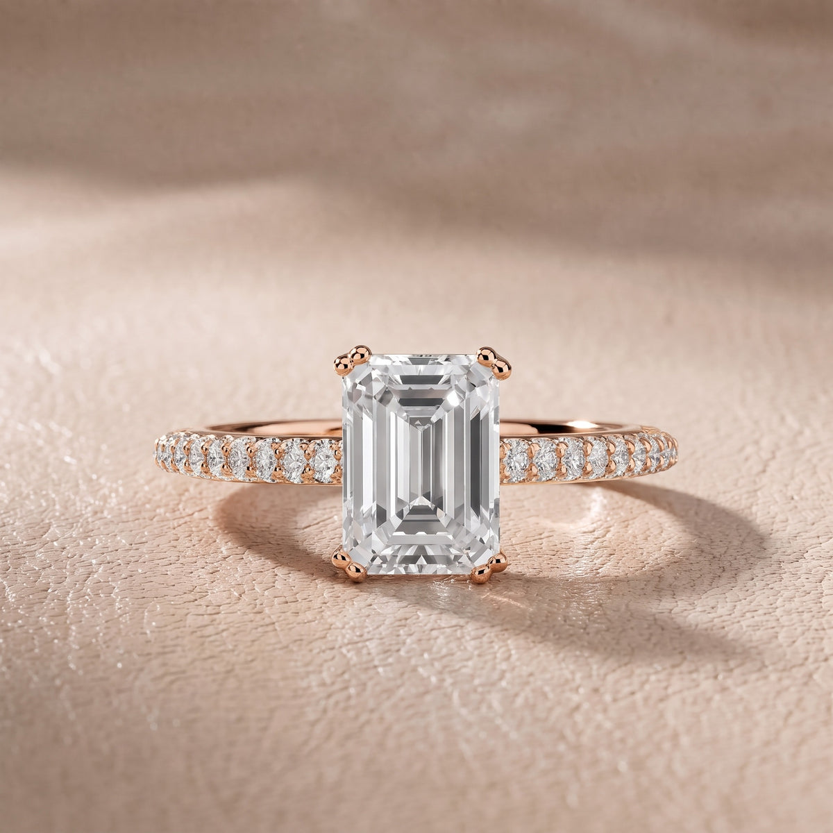 Celeste Hidden Halo Pavé Emerald Diamond Engagement Ring in Rose Gold - front.jpg