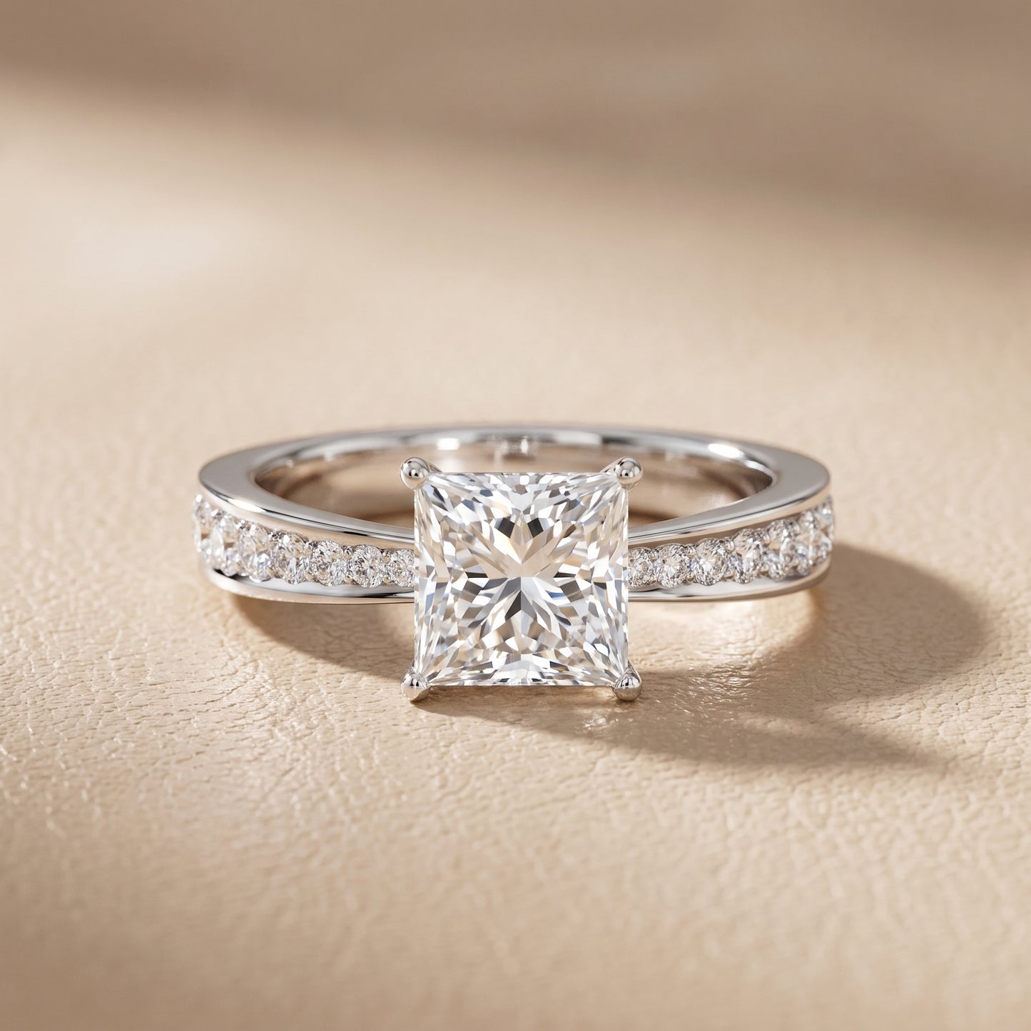 Rhea Sidestone Pavé Princess Diamond Engagement Ring in Silver - front.jpg