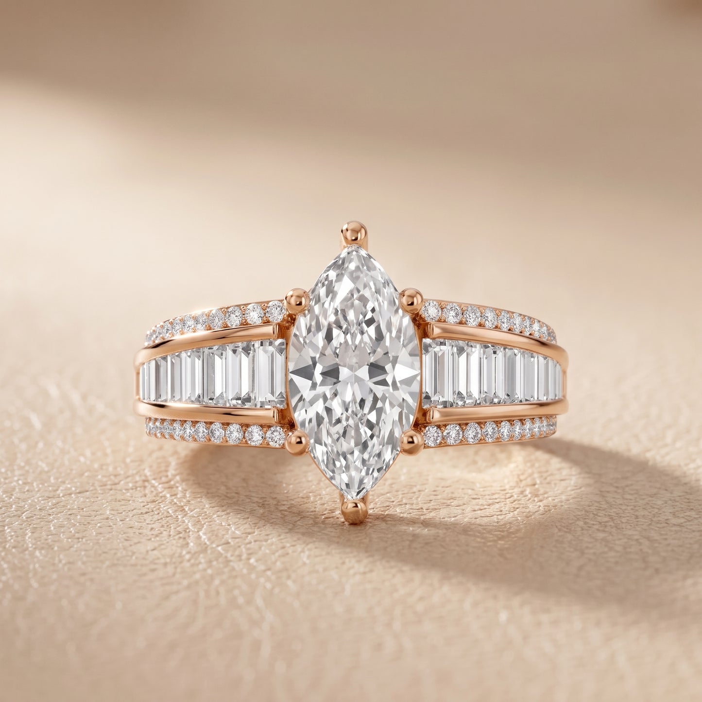 Halle Channel Set Baguette Accent Marquise Diamond Engagement Ring in Rose Gold - front.jpg