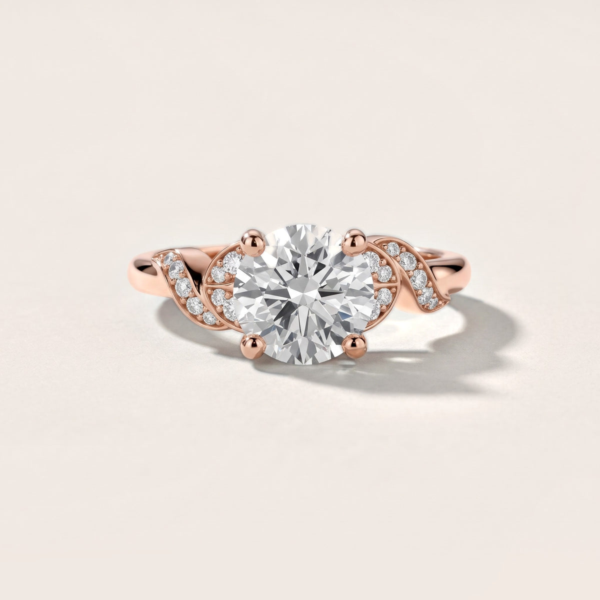 Megan Leaf Pavé Round Diamond Engagement Ring in Rose Gold - front.jpg