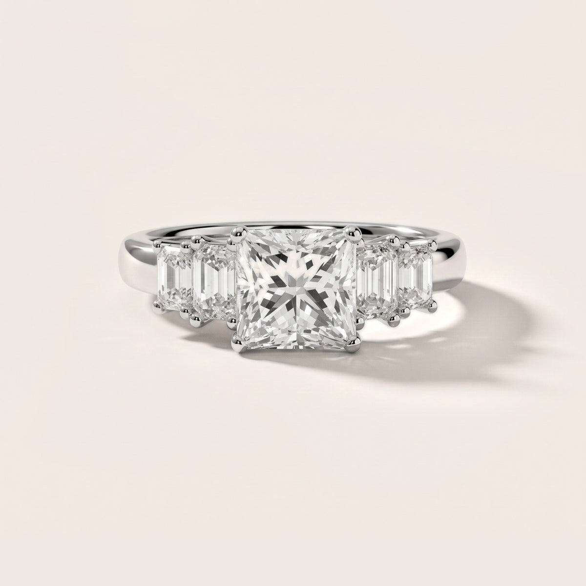 Damaris Baguette Five-Stone Princess Diamond Engagement Ring in Silver - front.jpg