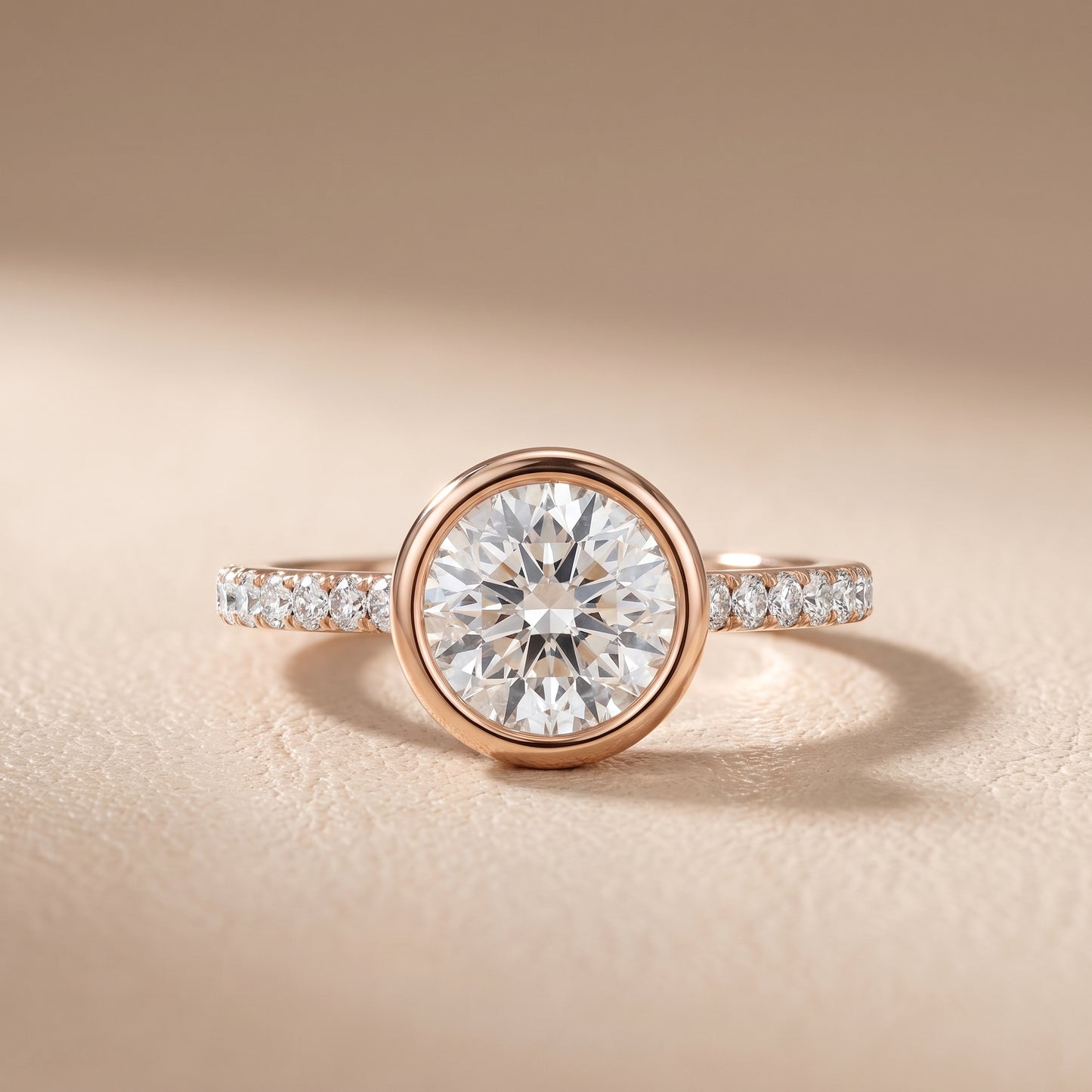 Cora Bezel Pavé Round Diamond Ring in Rose Gold - front.jpg
