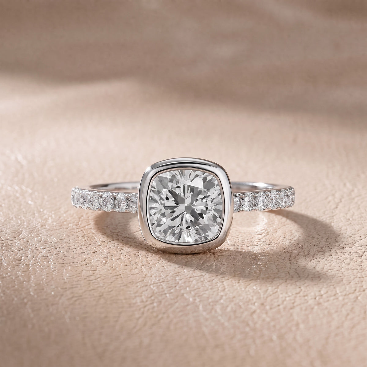 Cora Bezel Pavé Cushion Diamond Engagement Ring in Silver - front.jpg