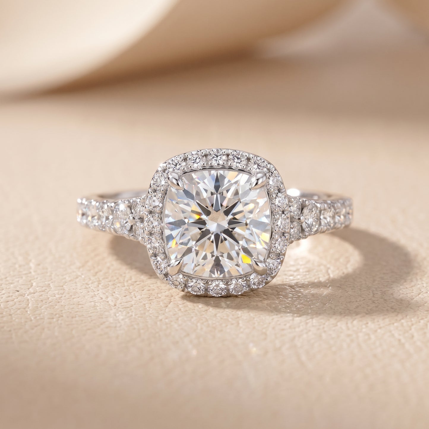 Bella Halo Pavé Cushion Diamond Engagement Ring in Silver - front.jpg