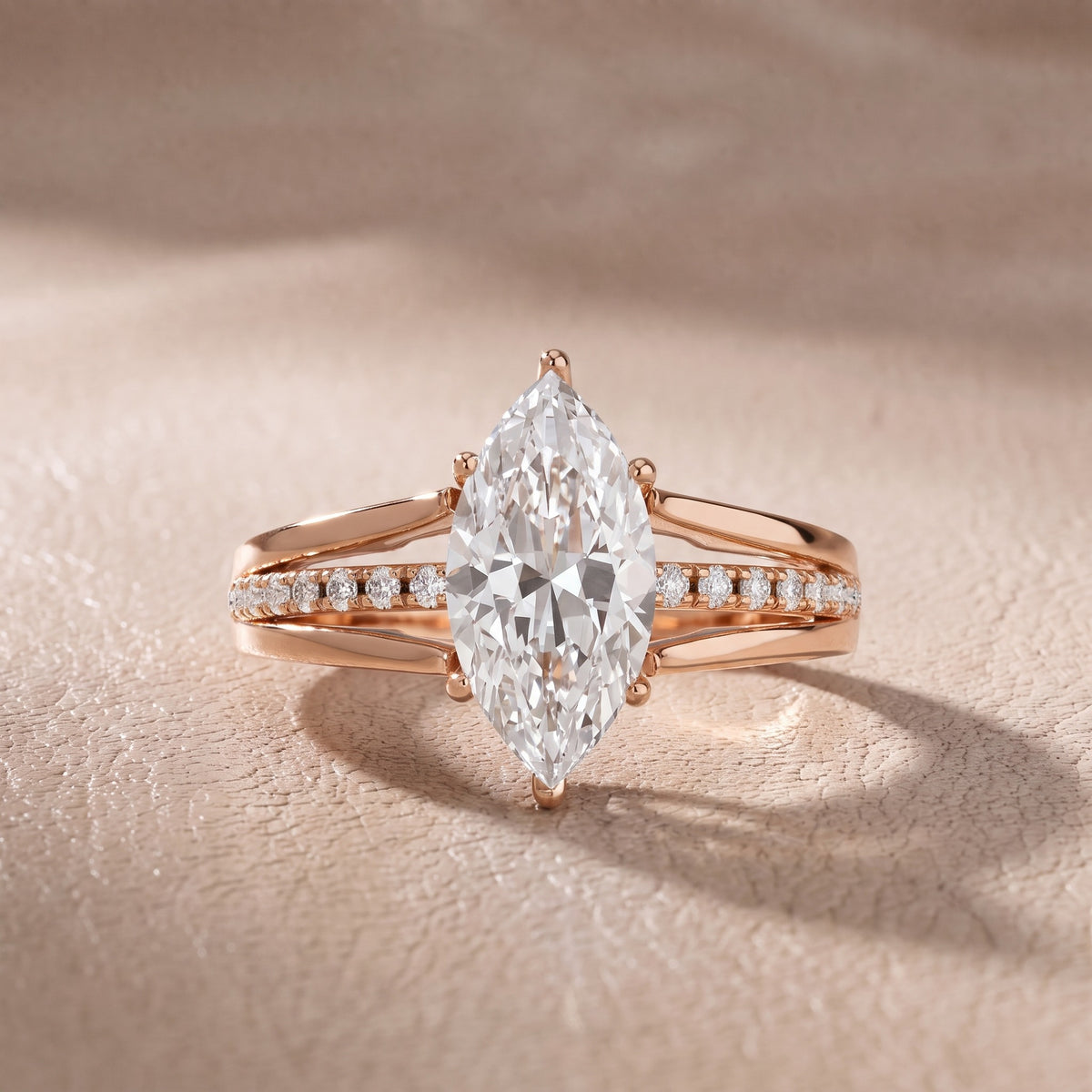 Serena Split Shank Pavé Marquise Diamond Engagement Ring in Rose Gold - front.jpg