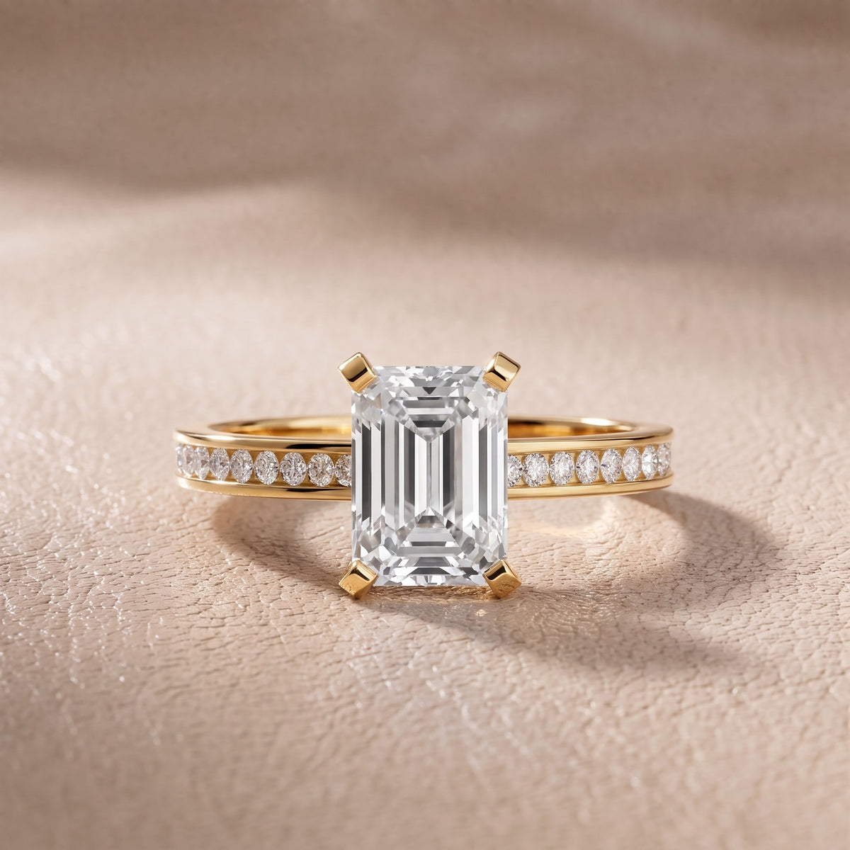 Tessa Solitaire Channel Set Emerald Diamond Engagement Ring in Yellow Gold - front.jpg