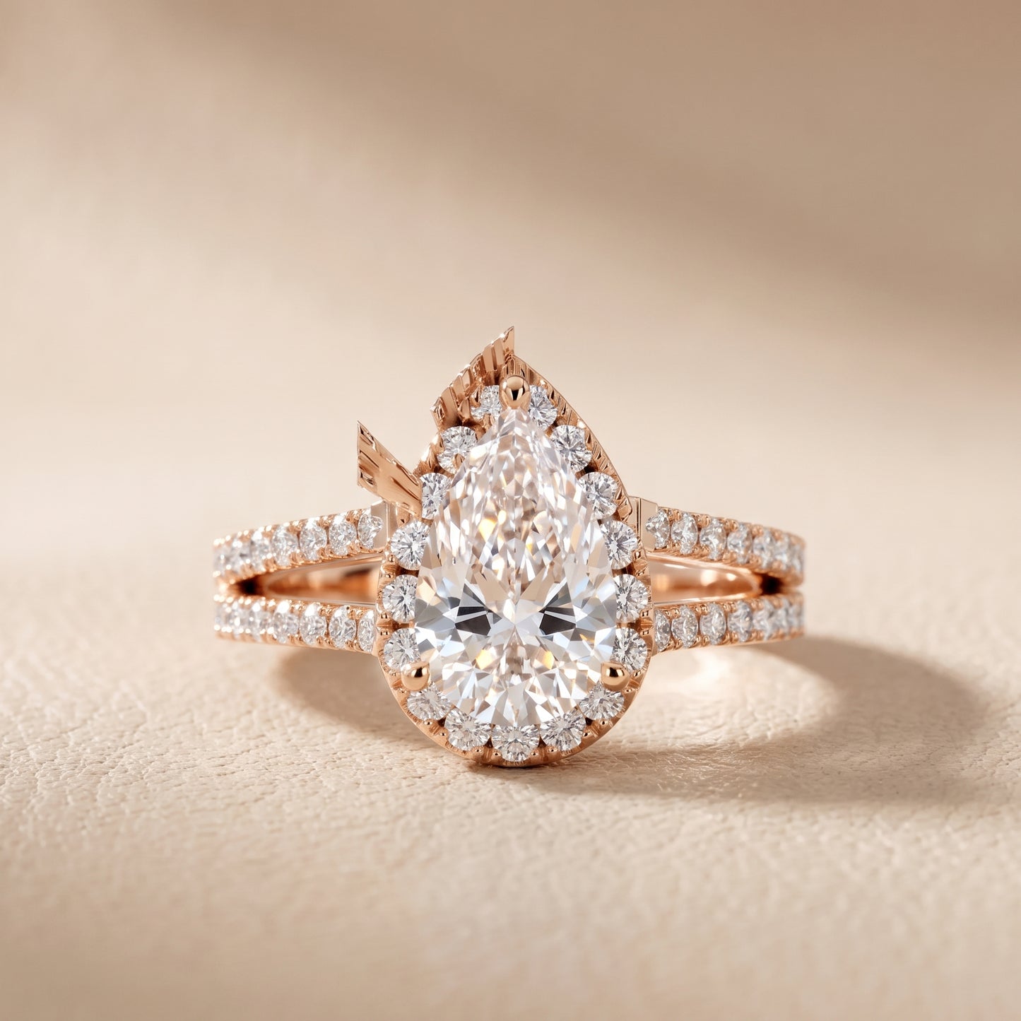Kira Halo Split Shank Pear Diamond Engagement Ring in Rose Gold - front.jpg