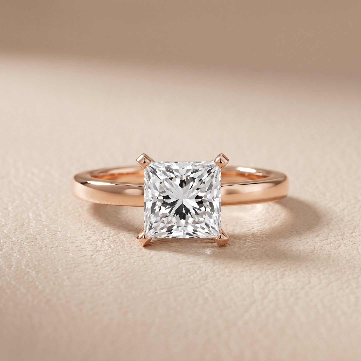 Liana Solitaire Claw Prong Princess Diamond Engagement Ring in Rose Gold - front.jpg