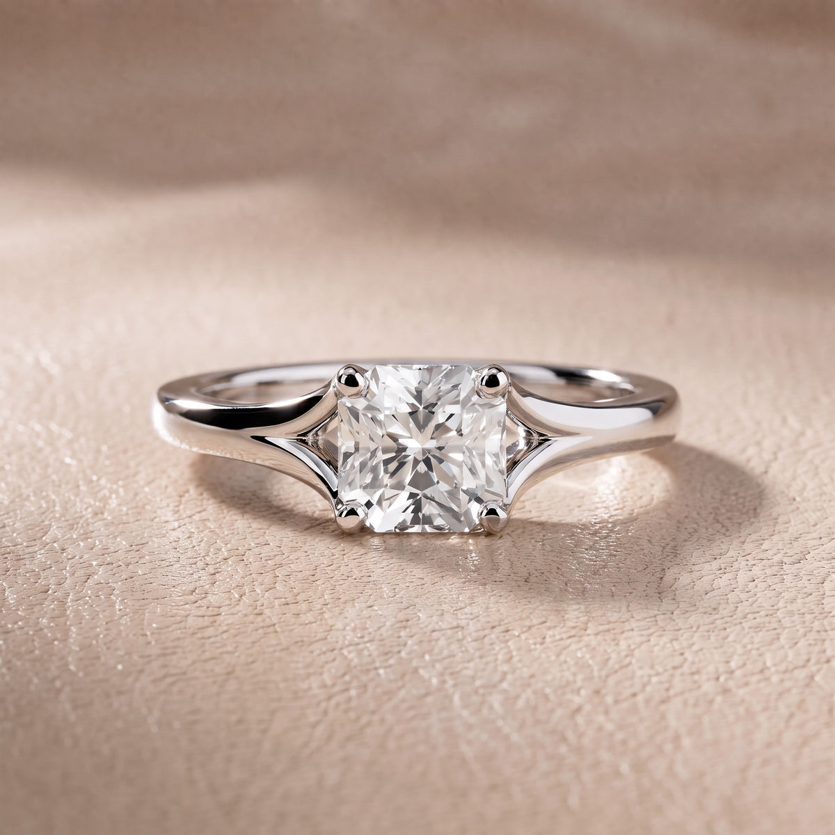 Nell Split Shank Solitaire Asscher Diamond Engagement Ring in Platinum - front.jpg