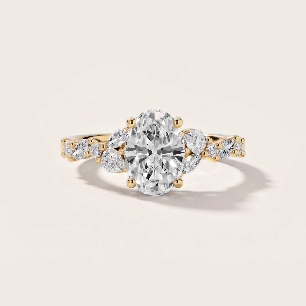 Mesa Vine Cluster Oval Diamond Engagement Ring in Yellow Gold - front.jpg