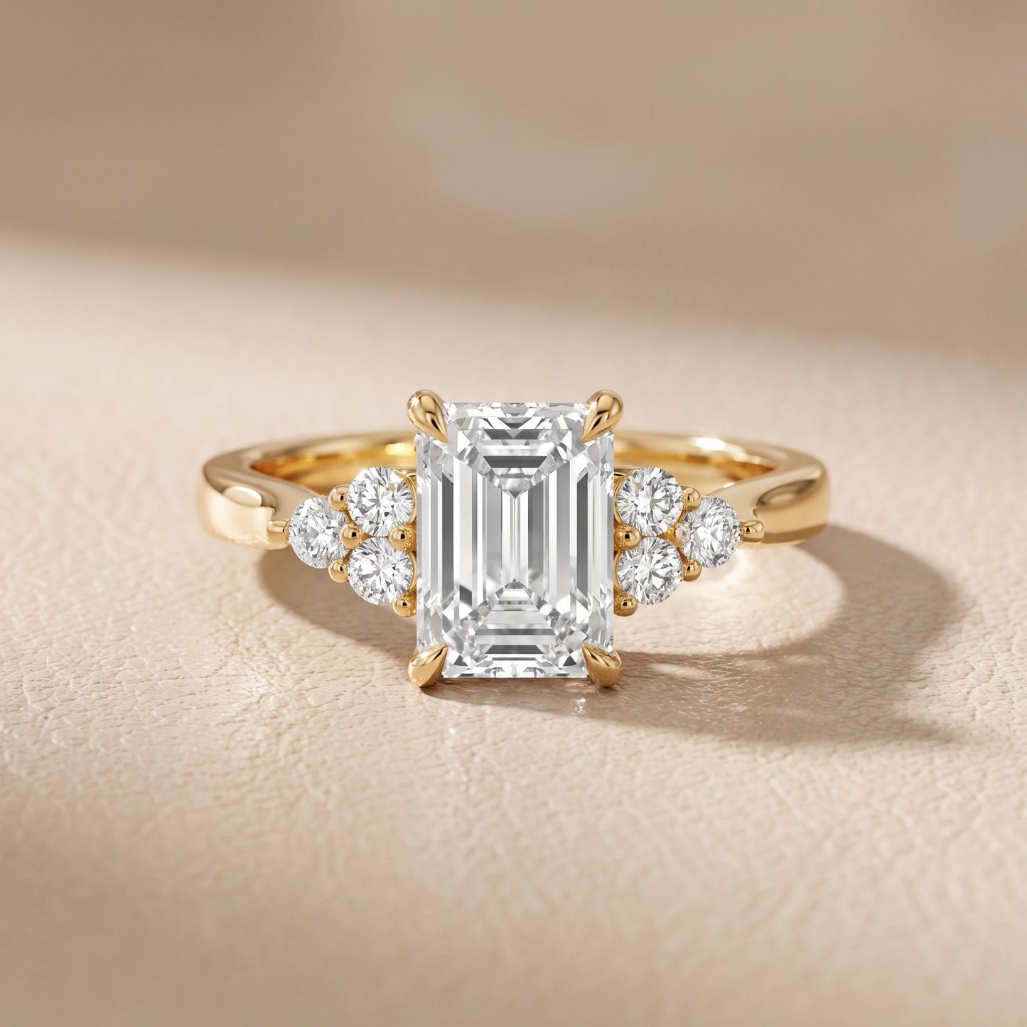 Anya Sidestone Cluster Emerald Diamond Ring in Yellow Gold - front.jpg