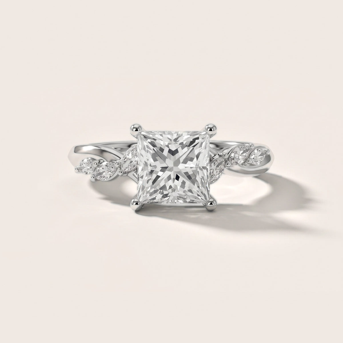 Cathy Leaf Twist Princess Diamond Engagement Ring in Platinum - front.jpg