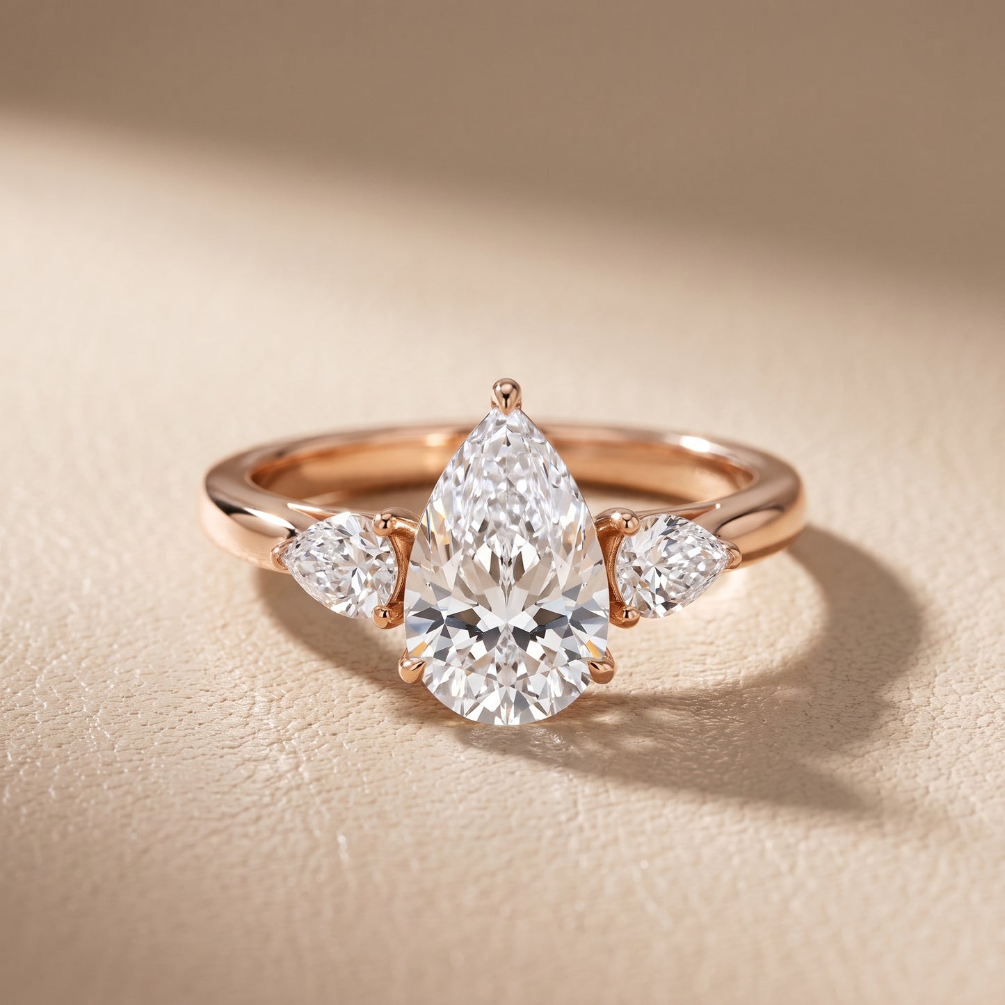 Phoebe Three-Stone Pear Diamond Ring in Rose Gold - front.jpg