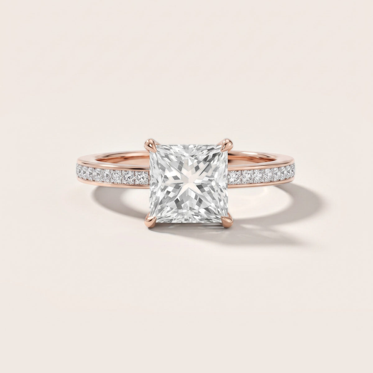 Freja Channel Set Princess Diamond Engagement Ring in Rose Gold - front.jpg