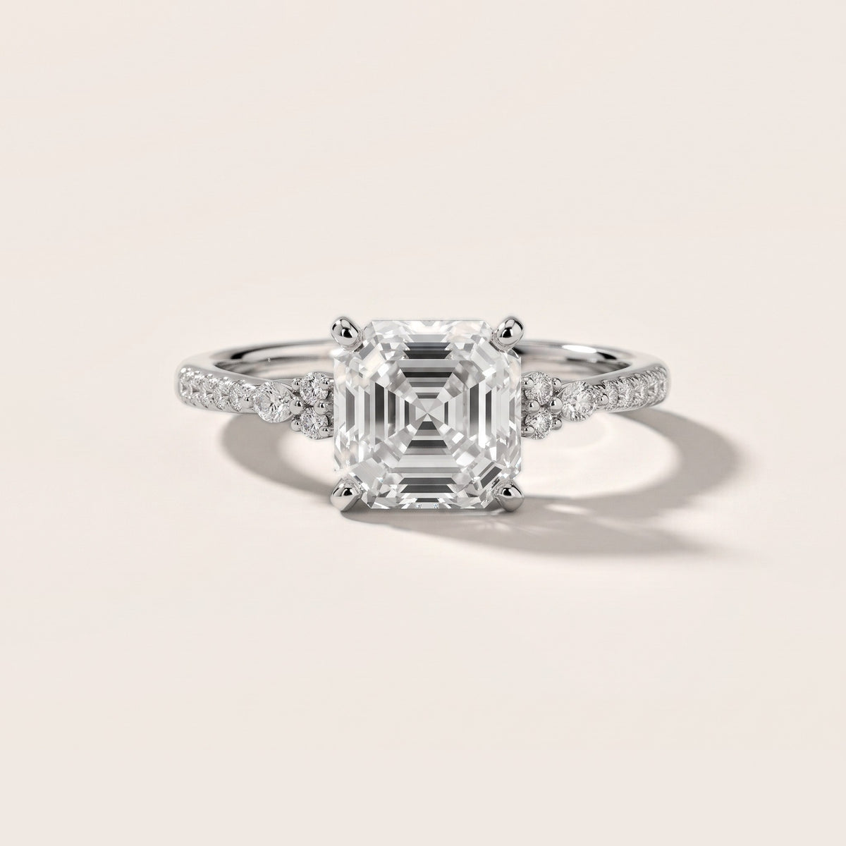 Reina Pavé Cluster Asscher Diamond Engagement Ring in Silver - front.jpg