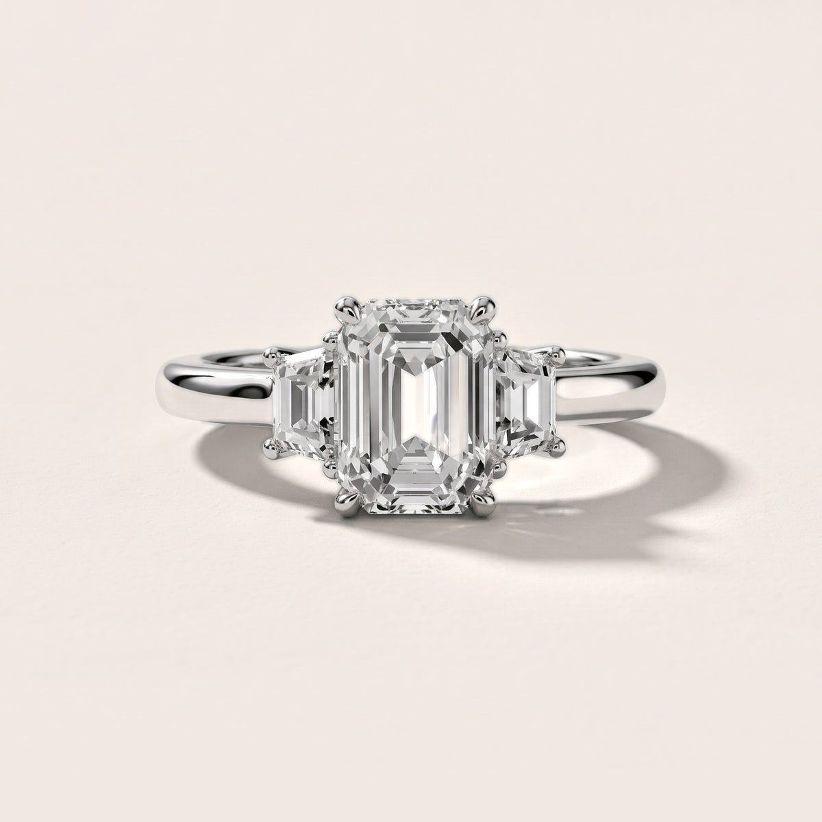 Federica Trapezoid Three-Stone Emerald Diamond Engagement Ring in Silver - front.jpg