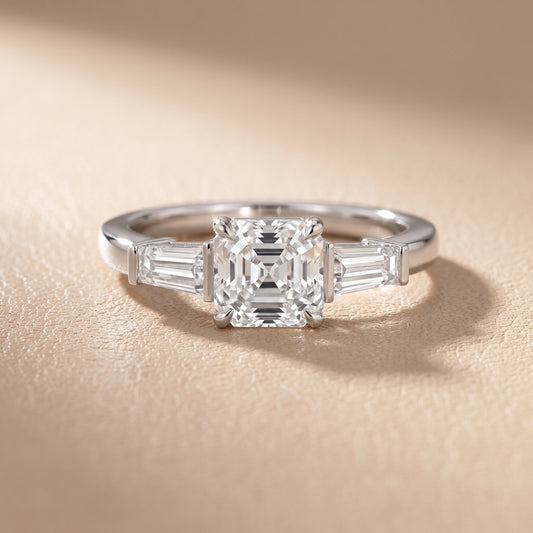 Zelda Tapered Baguette Asscher Diamond Engagement Ring in White Gold - front.jpg