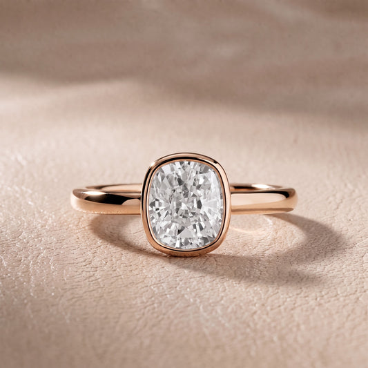 Carina Bezel Hidden Halo Cushion Diamond Engagement Ring in Rose Gold - front.jpg