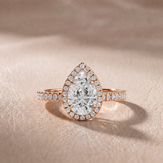 Rosemary Halo Pavé Pear Diamond Engagement Ring in Rose Gold - front.jpg