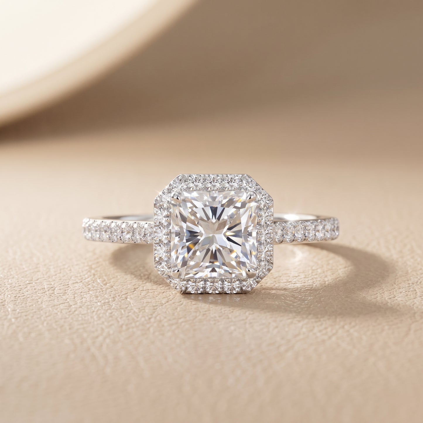 Willa Halo Micropavé Radiant Diamond Engagement Ring in Platinum - front.jpg