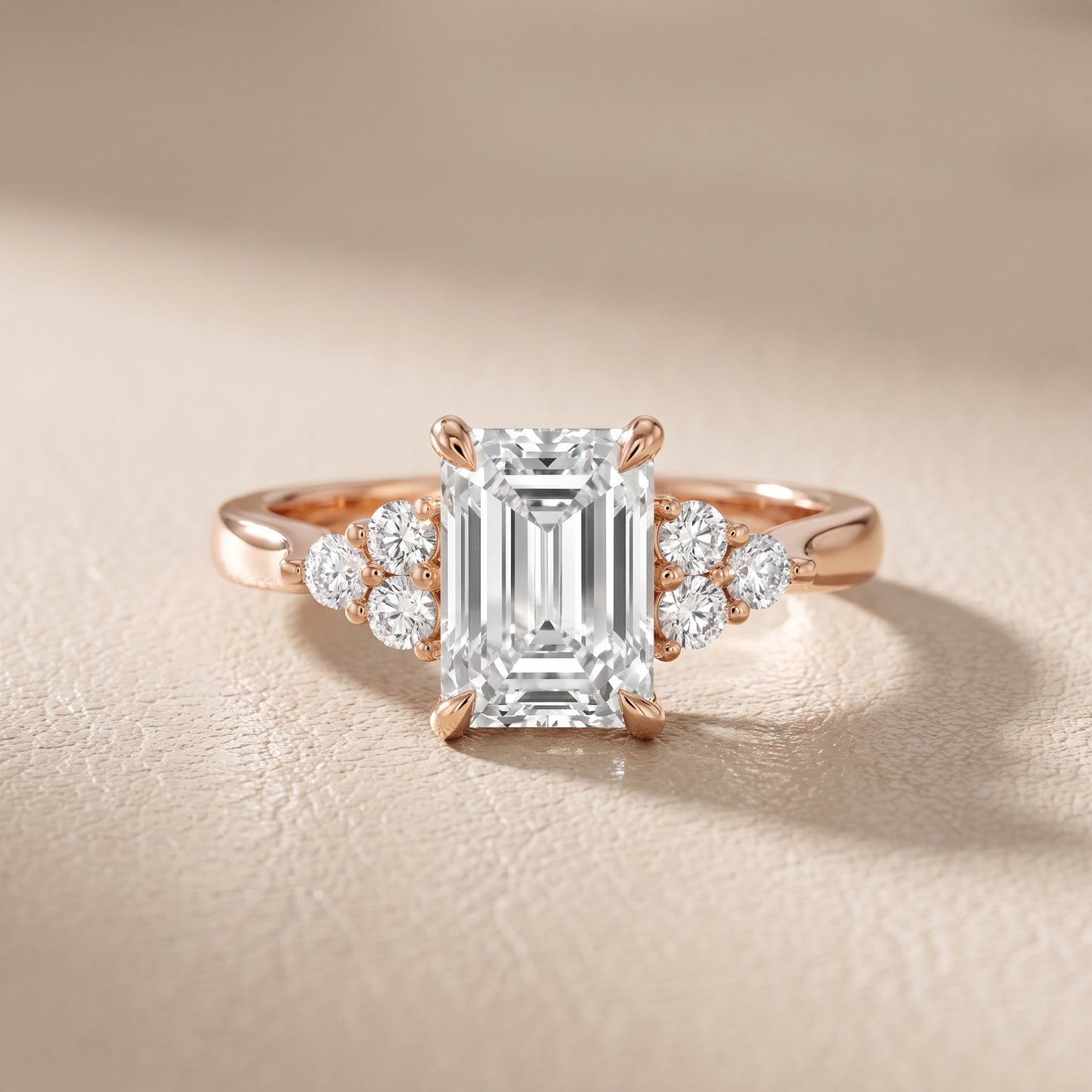 Anya Sidestone Cluster Emerald Diamond Ring in Rose Gold - front.jpg